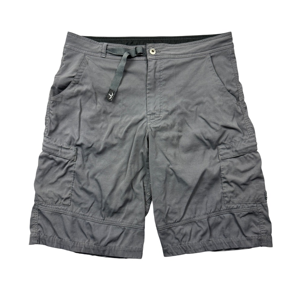PrAna Zion Cargo Shorts Mens Large Charcoal Grey Hiking Outdoor Belted 12 Inseam